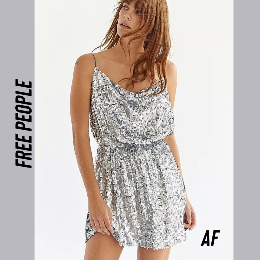 FREE PEOPLE BALI SHIMMERFEST MINI SEQUINED DRESS SILVER NEW NWT MEDIUM